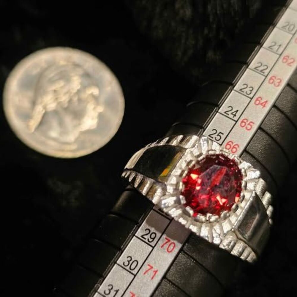 Deep Red Burmese colored 1.35TCW Moissanite Ring in 925 Sterling Silver. Size 12 - Picture 6 of 6